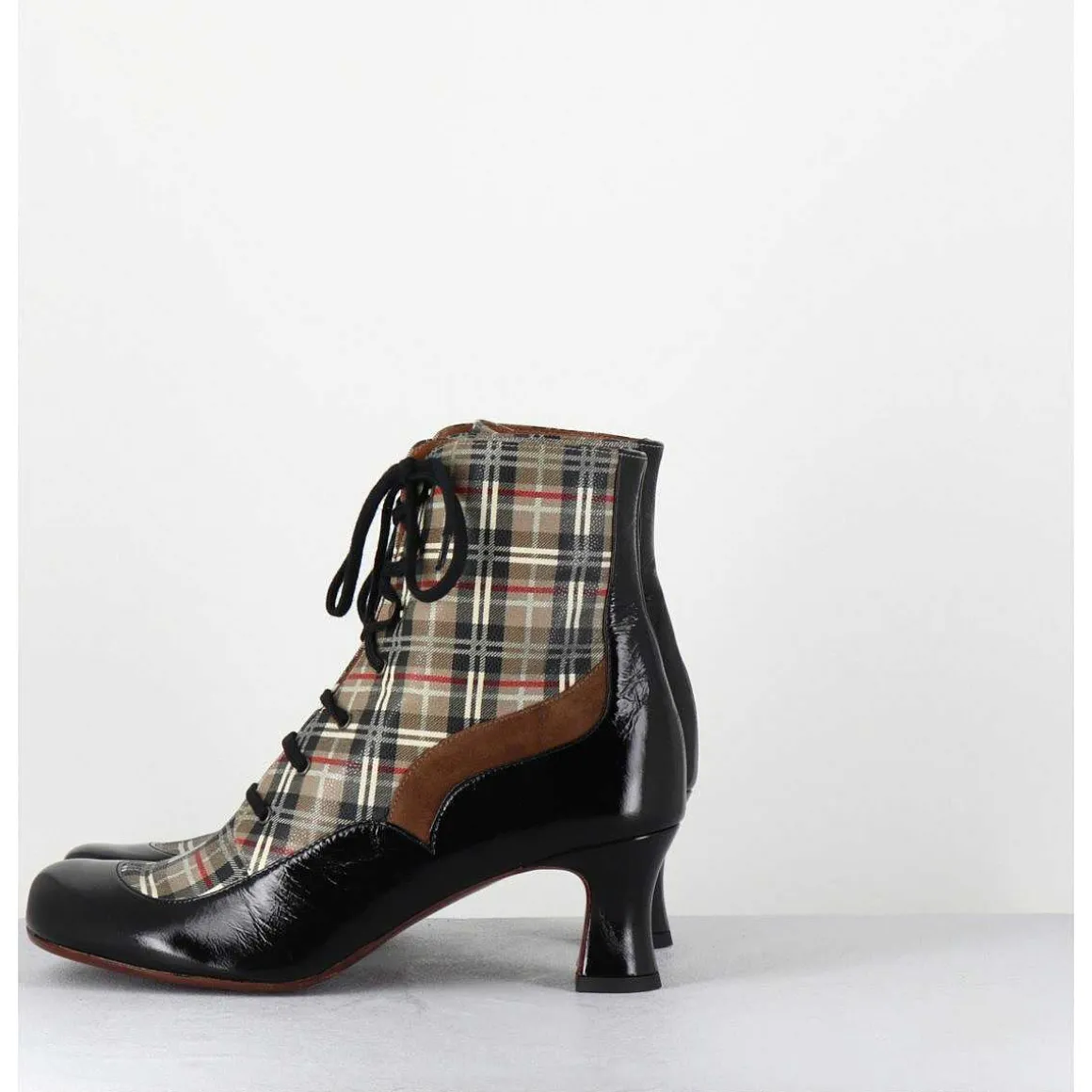 Boots A Lacets Imprime Tartan & Petit Talon Retro - Mylion Maserati Nagro