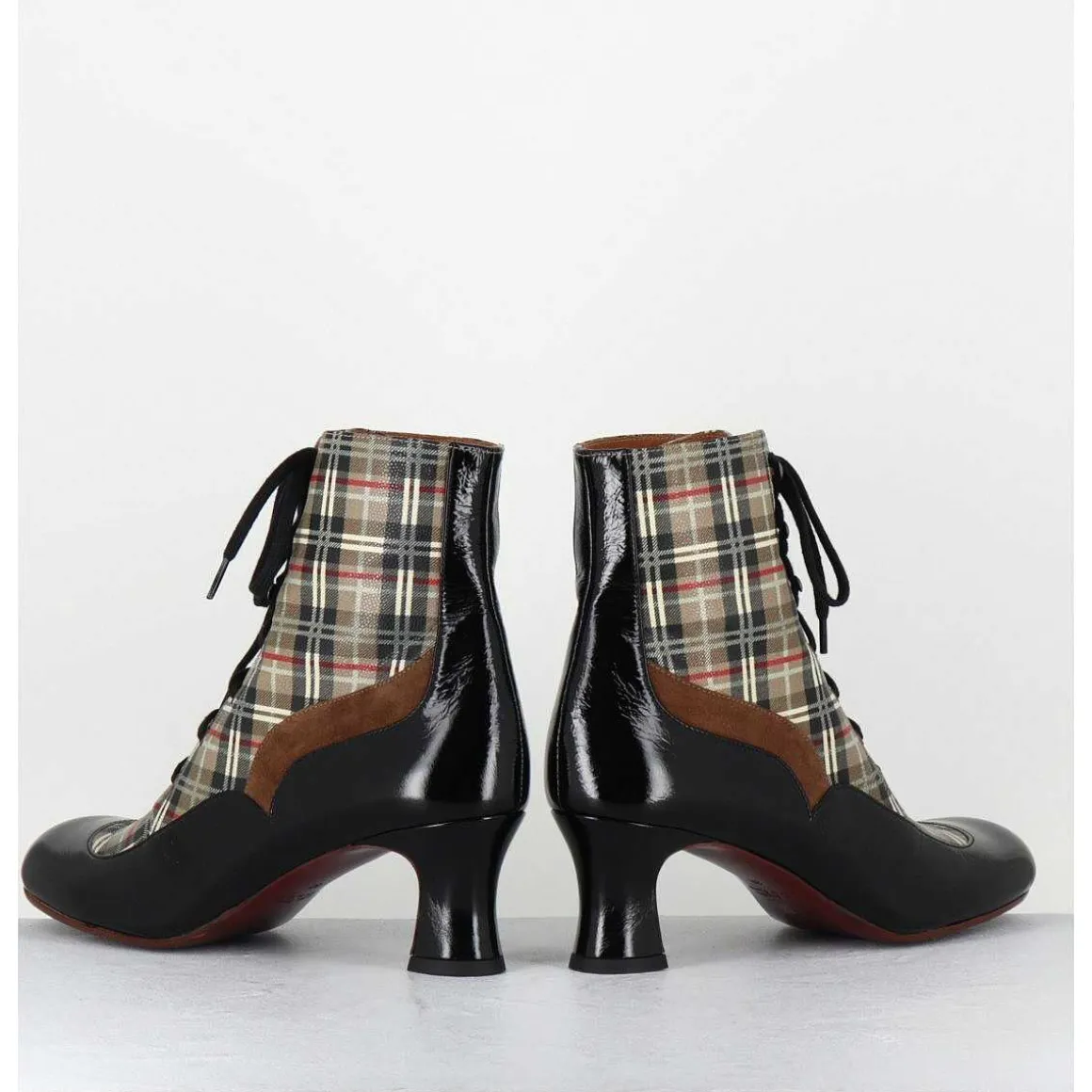 Boots A Lacets Imprime Tartan & Petit Talon Retro - Mylion Maserati Nagro