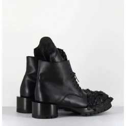 Boots A Lacets Talon Cylindrique Et Cuir Noir Froisse - Lava Nappa Nero