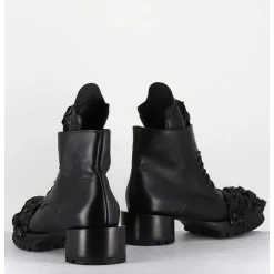 Boots A Lacets Talon Cylindrique Et Cuir Noir Froisse - Lava Nappa Nero