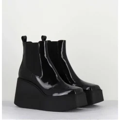Boots A Plateforme Bout Carre En Cuir Vernis Noir - Lea Nero