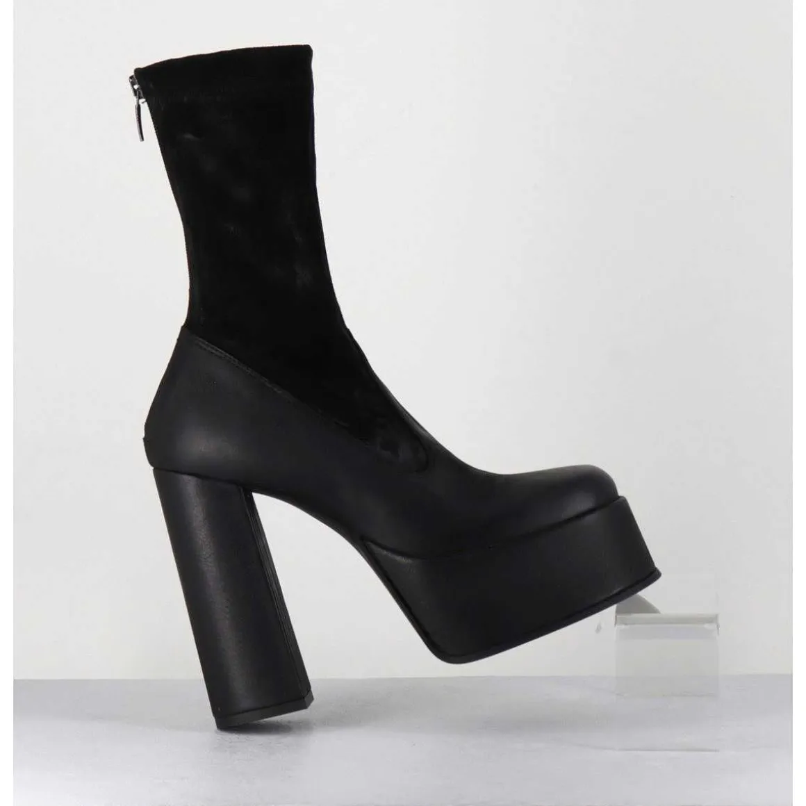 Boots A Plateforme Cuir Noir & Stretch Nubuck - 3764 Gas Nero