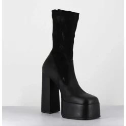 Boots A Plateforme Cuir Noir & Stretch Nubuck - 3764 Gas Nero