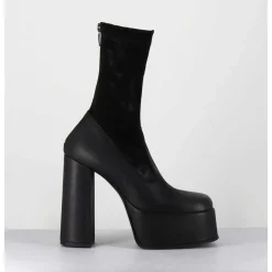 Boots A Plateforme Cuir Noir & Stretch Nubuck - 3764 Gas Nero
