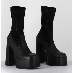 Boots A Plateforme Cuir Noir & Stretch Nubuck - 3764 Gas Nero