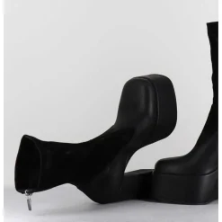 Boots A Plateforme Cuir Noir & Stretch Nubuck - 3764 Gas Nero