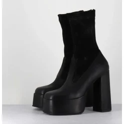 Boots A Plateforme Cuir Noir & Stretch Nubuck - 3764 Gas Nero
