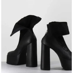 Boots A Plateforme Cuir Noir & Stretch Nubuck - 3764 Gas Nero