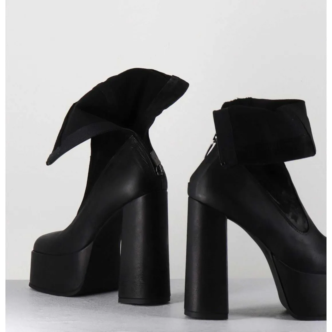 Boots A Plateforme Cuir Noir & Stretch Nubuck - 3764 Gas Nero