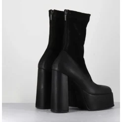 Boots A Plateforme Cuir Noir & Stretch Nubuck - 3764 Gas Nero