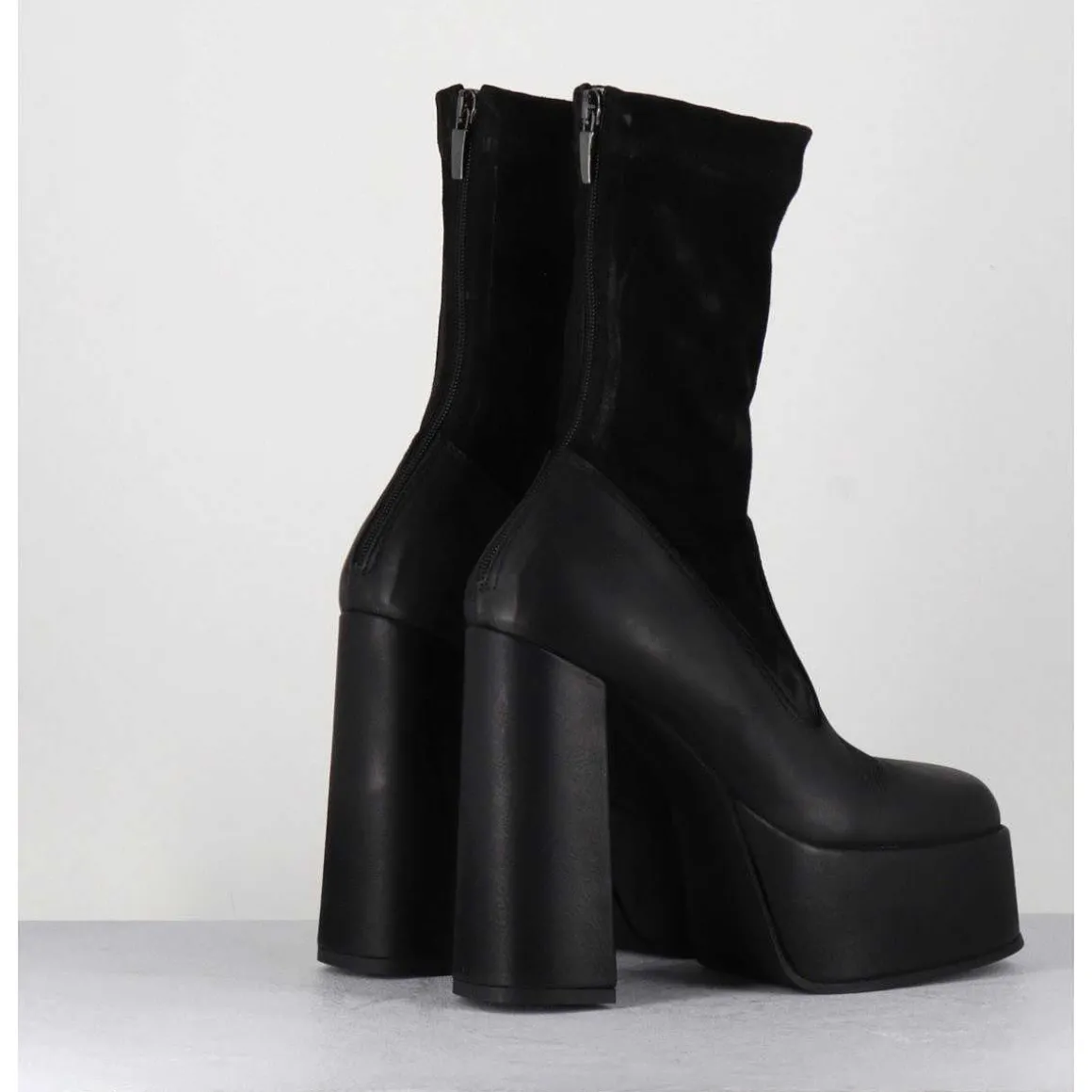 Boots A Plateforme Cuir Noir & Stretch Nubuck - 3764 Gas Nero