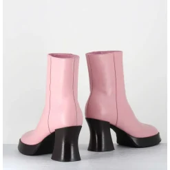 Boots A Plateforme En Cuir Rose Talon Retro Marron - Blau Nappa Rosa