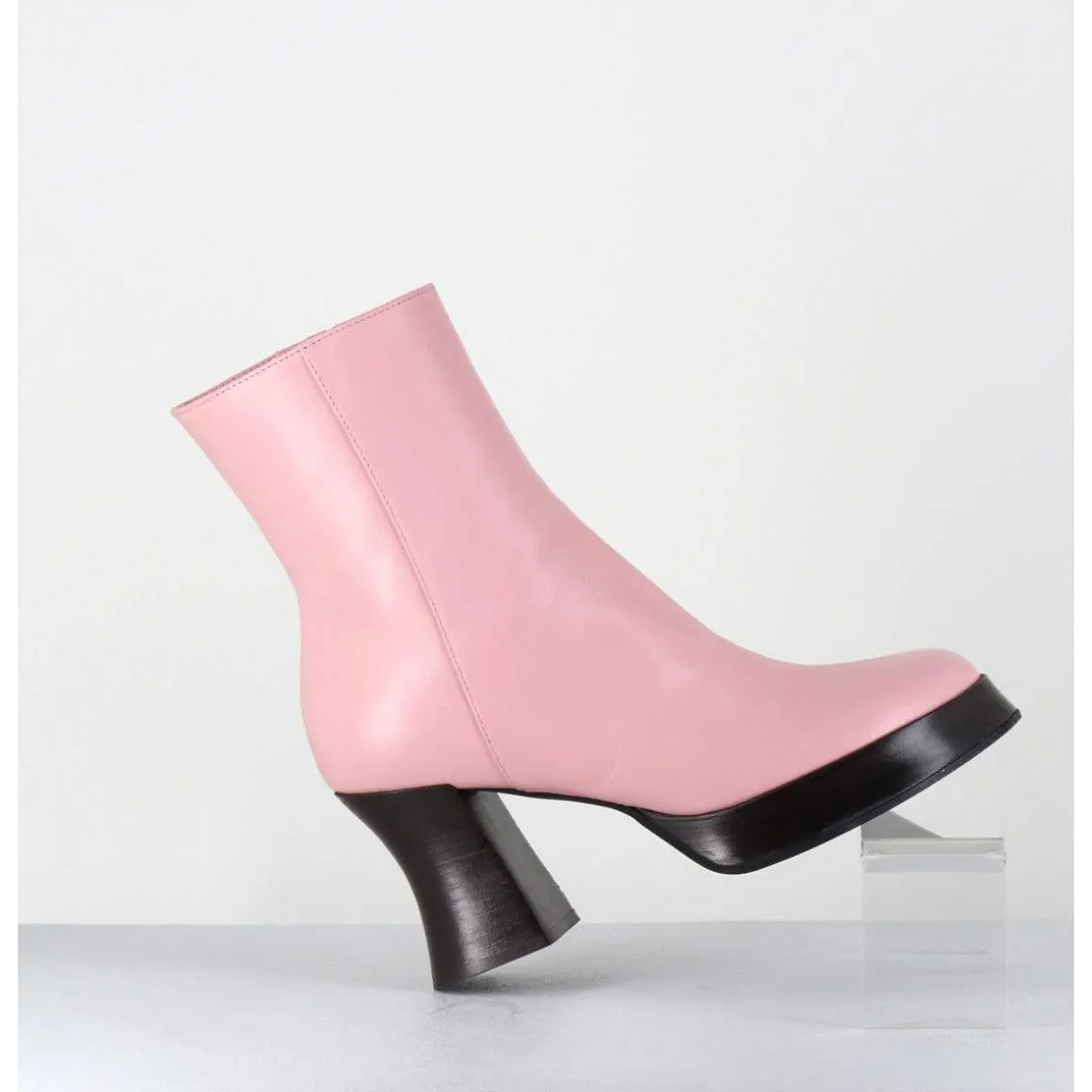 Boots A Plateforme En Cuir Rose Talon Retro Marron - Blau Nappa Rosa