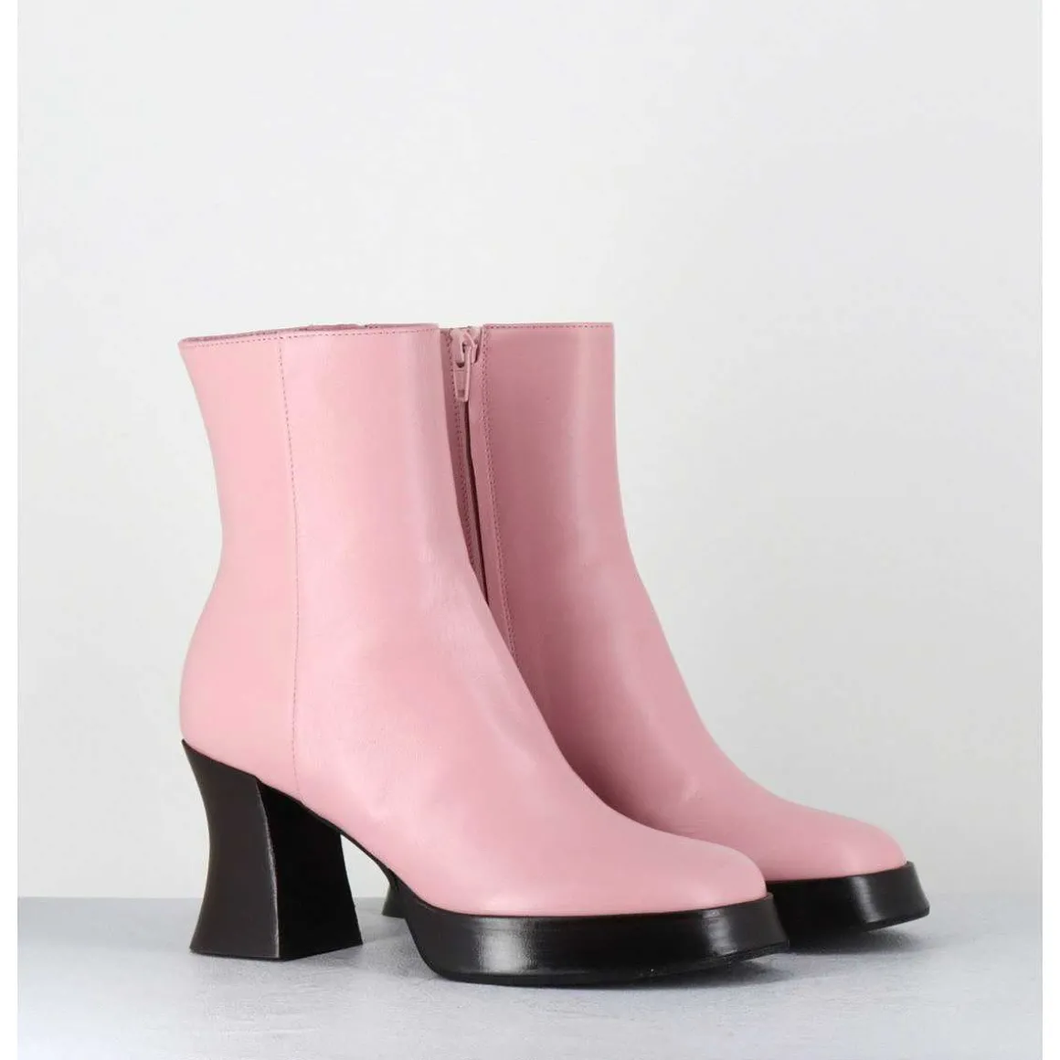 Boots A Plateforme En Cuir Rose Talon Retro Marron - Blau Nappa Rosa
