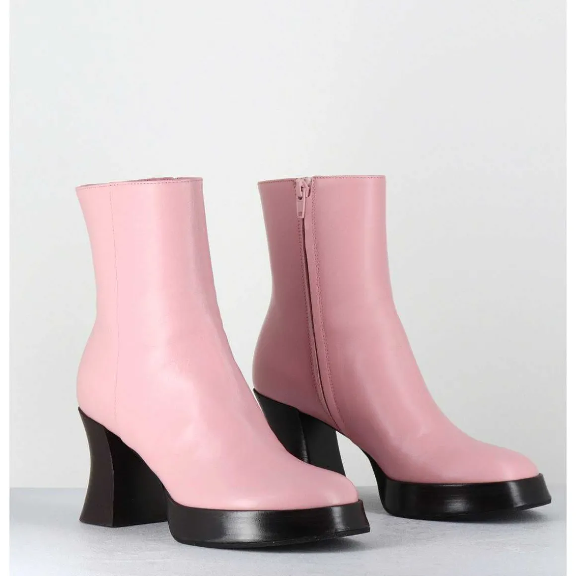 Boots A Plateforme En Cuir Rose Talon Retro Marron - Blau Nappa Rosa