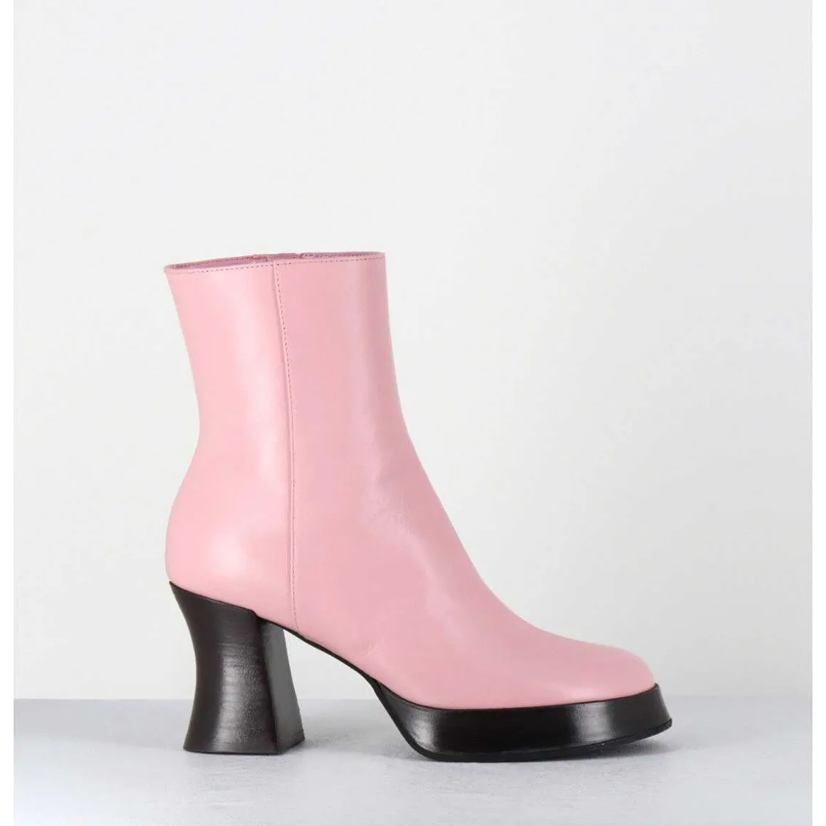 Boots A Plateforme En Cuir Rose Talon Retro Marron - Blau Nappa Rosa