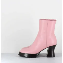 Boots A Plateforme En Cuir Rose Talon Retro Marron - Blau Nappa Rosa