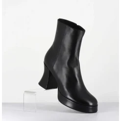 Boots A Plateforme En Cuir Noir Talon Retro - Blau Nappa Nero