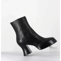 Boots A Plateforme En Cuir Noir Talon Retro - Blau Nappa Nero