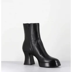 Boots A Plateforme En Cuir Noir Talon Retro - Blau Nappa Nero