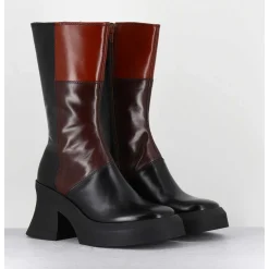 Boots A Plateforme 70S En Cuir Patchwork Noir & Marron - Belinda Brown Boots