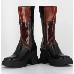 Boots A Plateforme 70S En Cuir Patchwork Noir & Marron - Belinda Brown Boots