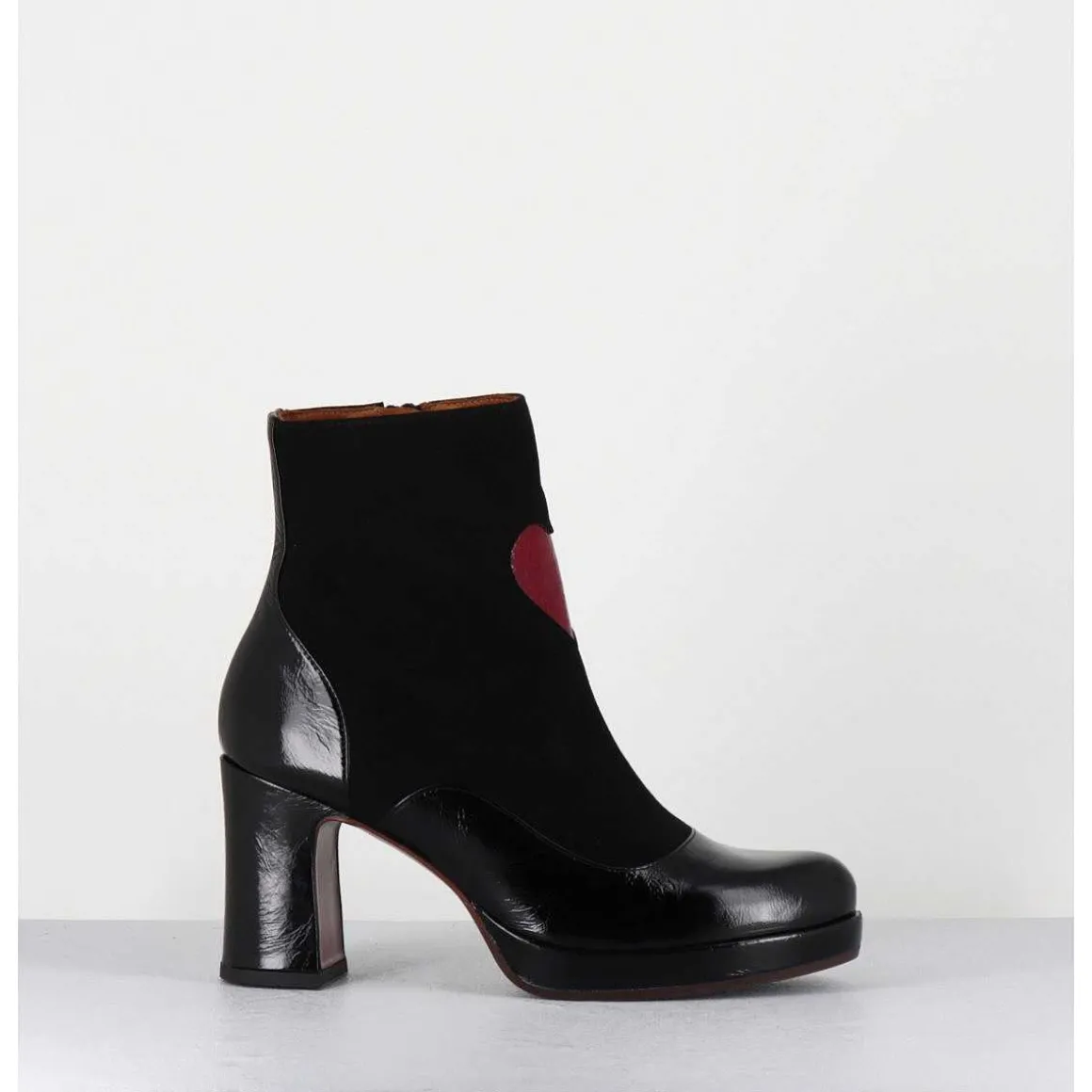 Boots A Talon En Cuir Noir & Coeur Rouge - Danlov Maserati Negro