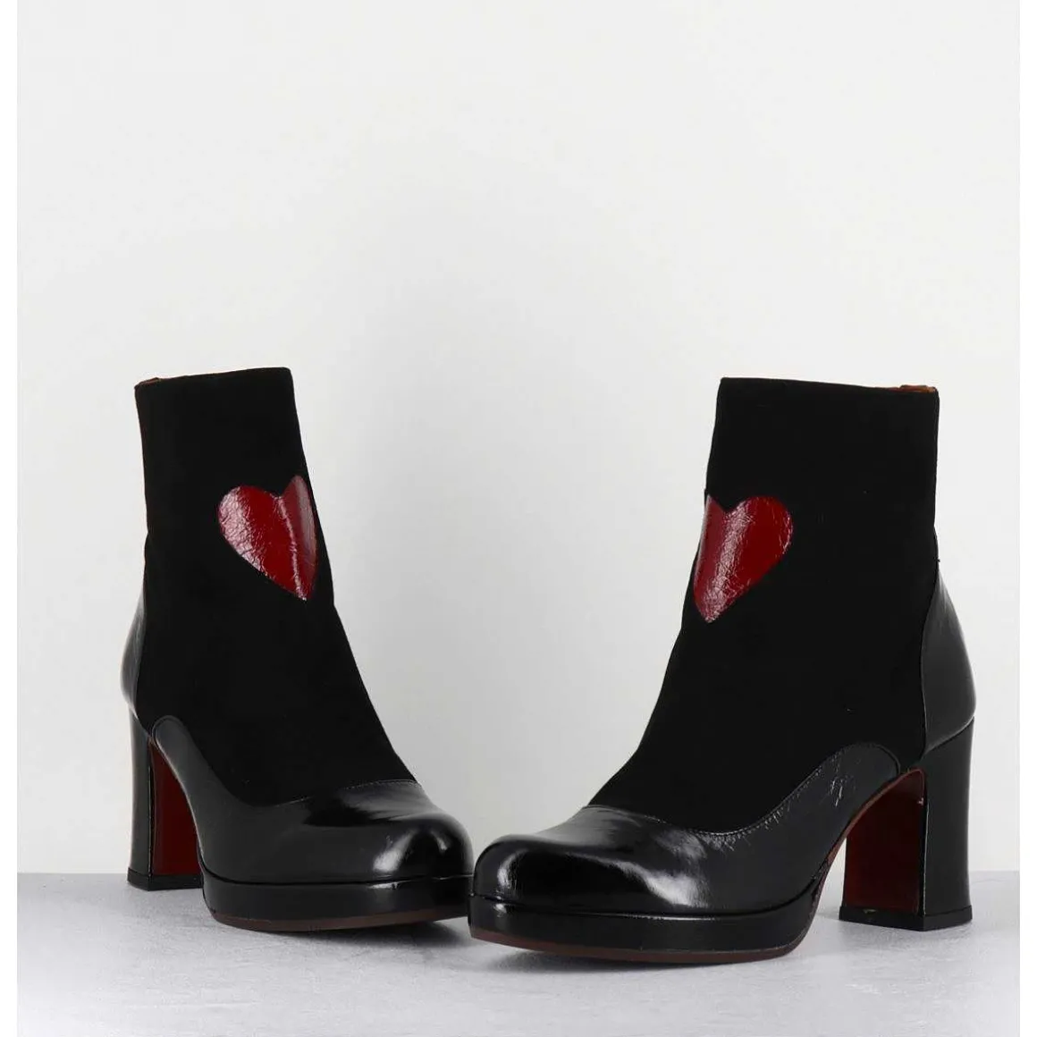 Boots A Talon En Cuir Noir & Coeur Rouge - Danlov Maserati Negro