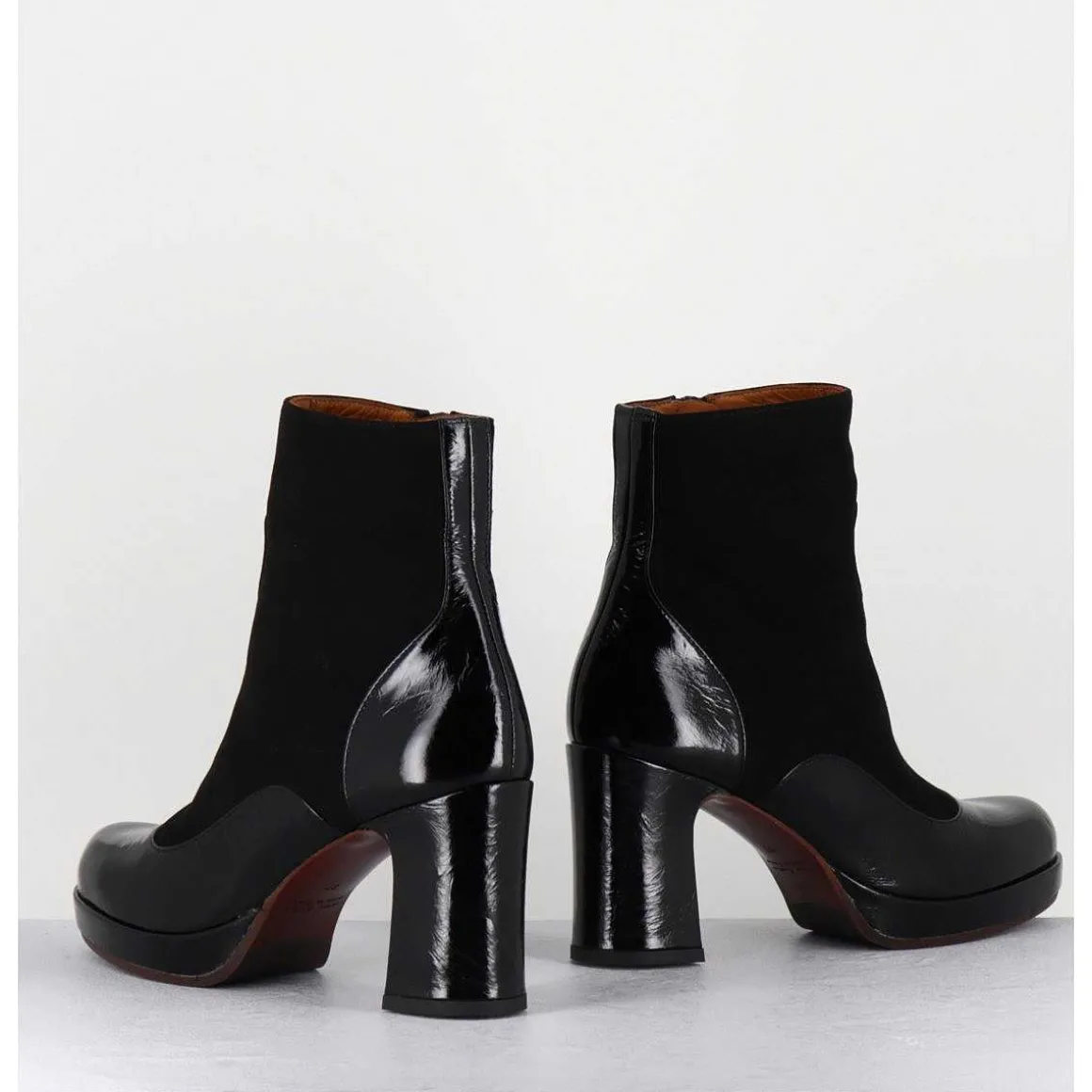 Boots A Talon En Cuir Noir & Coeur Rouge - Danlov Maserati Negro