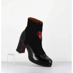 Boots A Talon En Cuir Noir & Coeur Rouge - Danlov Maserati Negro