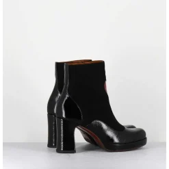 Boots A Talon En Cuir Noir & Coeur Rouge - Danlov Maserati Negro