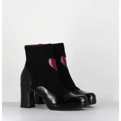 Boots A Talon En Cuir Noir & Coeur Rouge - Danlov Maserati Negro
