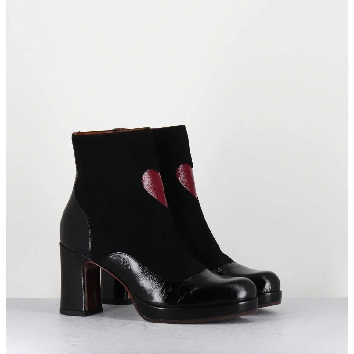 Boots A Talon En Cuir Noir & Coeur Rouge - Danlov Maserati Negro