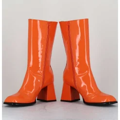 Boots A Talon 70S En Cuir Vernis Orange - Ya2240 Arancio