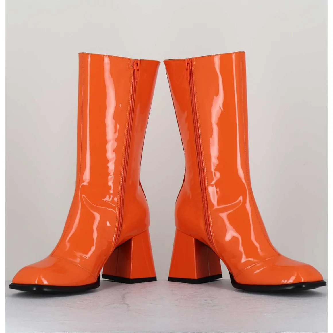 Boots A Talon 70S En Cuir Vernis Orange - Ya2240 Arancio