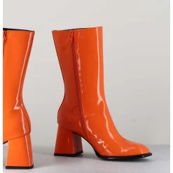 Boots A Talon 70S En Cuir Vernis Orange - Ya2240 Arancio