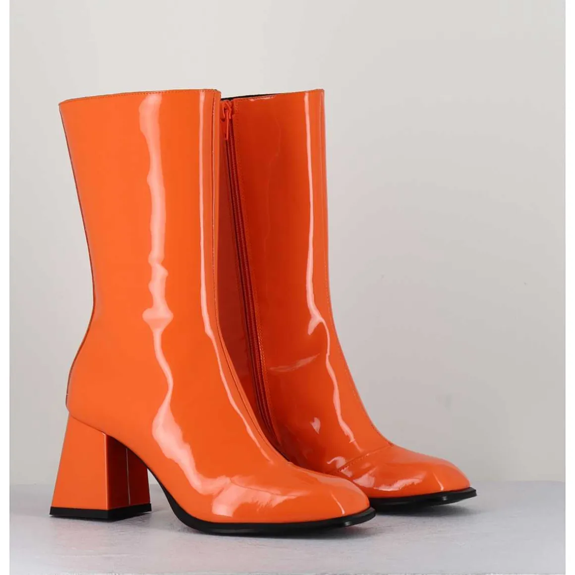 Boots A Talon 70S En Cuir Vernis Orange - Ya2240 Arancio