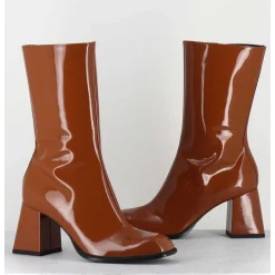 Boots A Talon 70S En Cuir Vernis Marron Orange - Ya2240 Cuoio
