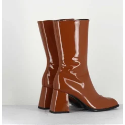 Boots A Talon 70S En Cuir Vernis Marron Orange - Ya2240 Cuoio
