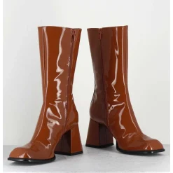 Boots A Talon 70S En Cuir Vernis Marron Orange - Ya2240 Cuoio
