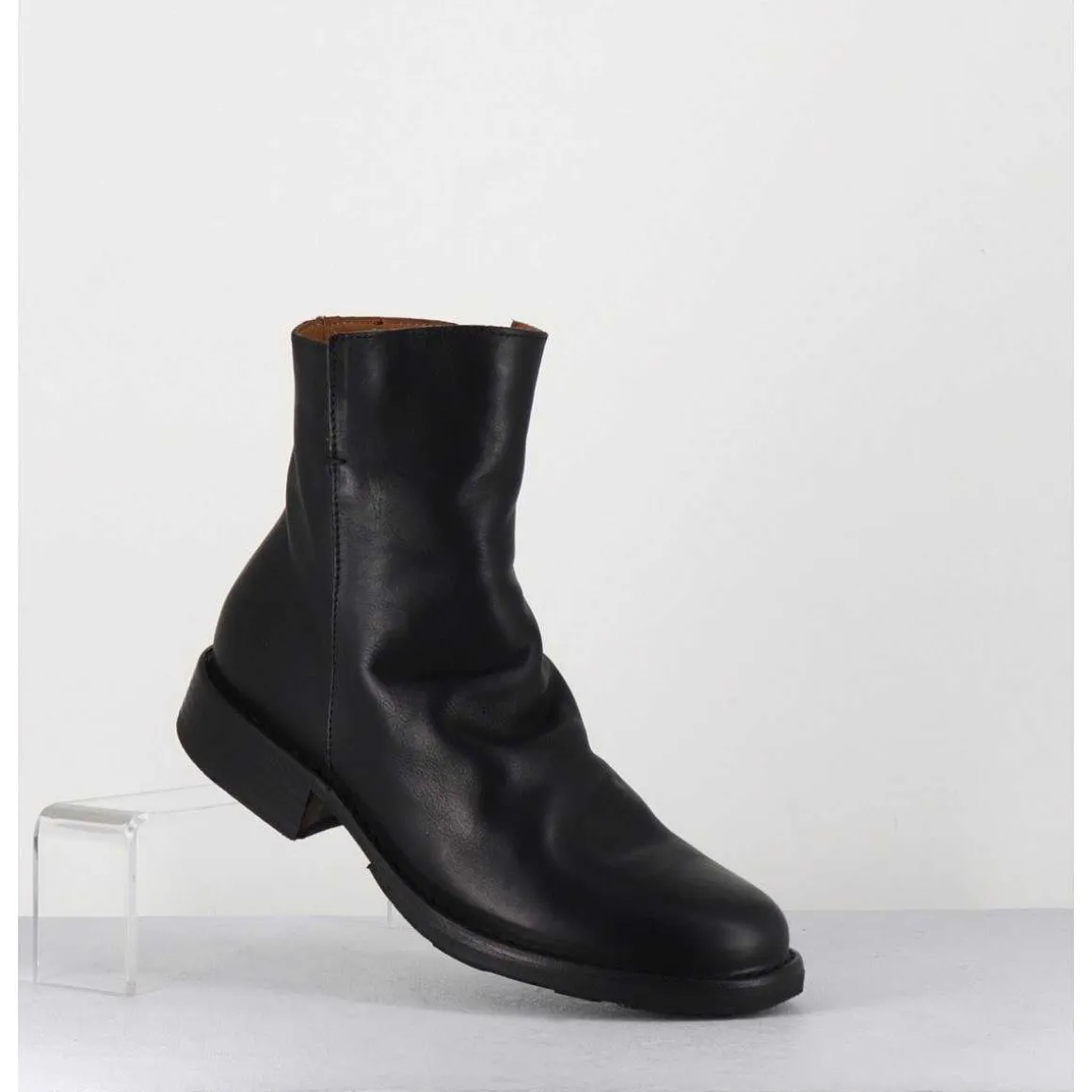 Boots Biker Plates En Cuir Noir - Elf-22 Black Boots