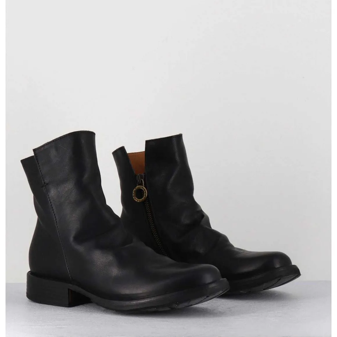 Boots Biker Plates En Cuir Noir - Elf-22 Black Boots