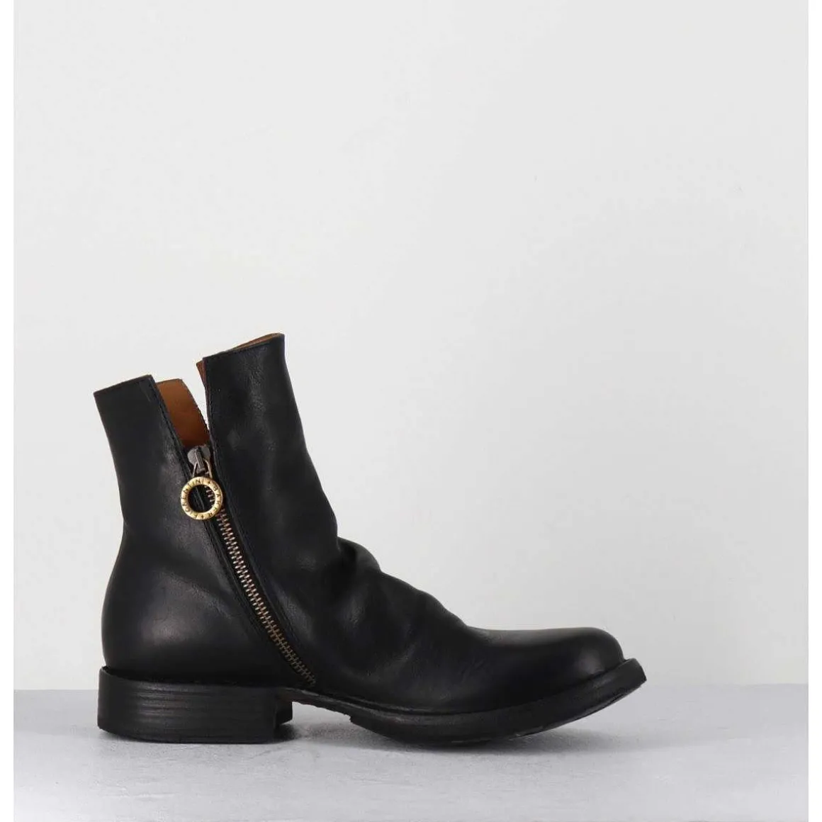 Boots Biker Plates En Cuir Noir - Elf-22 Black Boots