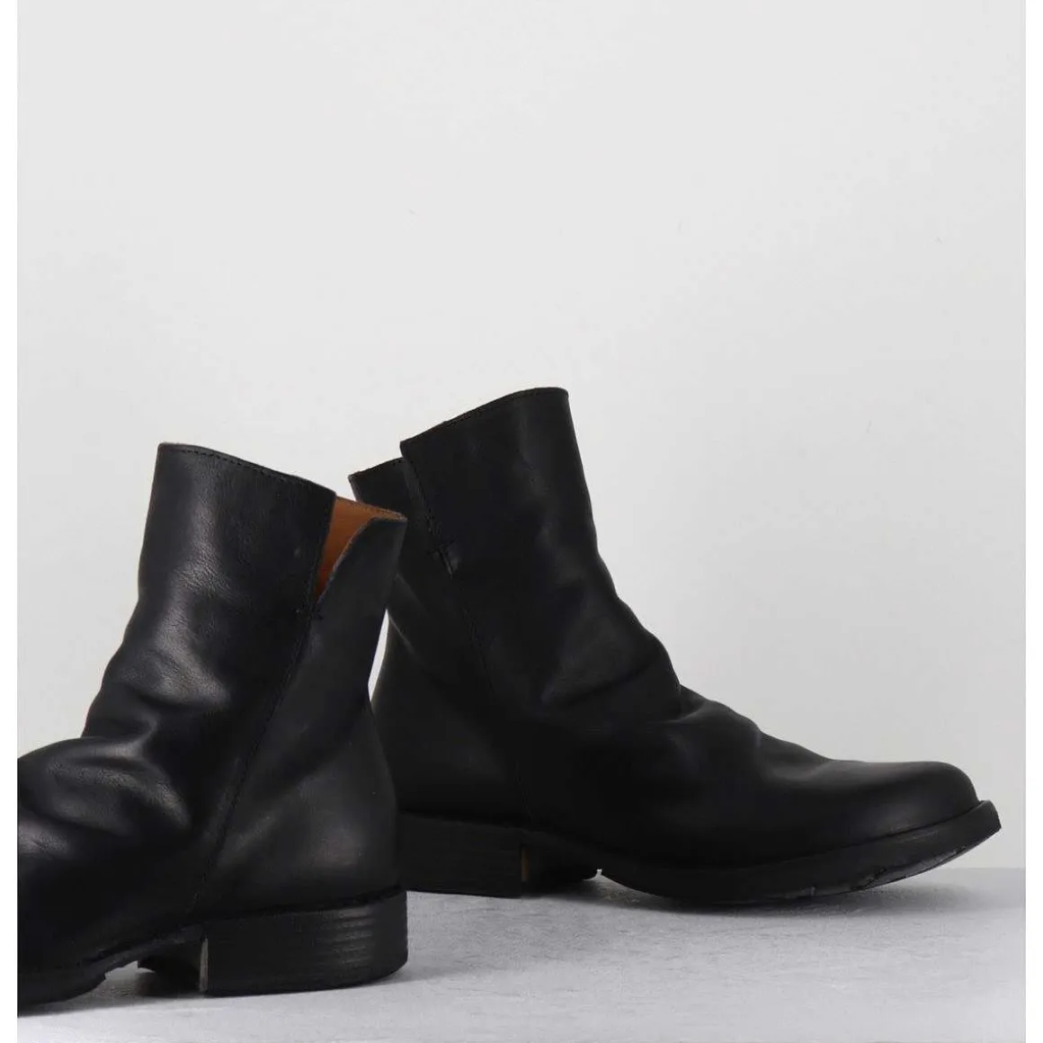 Boots Biker Plates En Cuir Noir - Elf-22 Black Boots