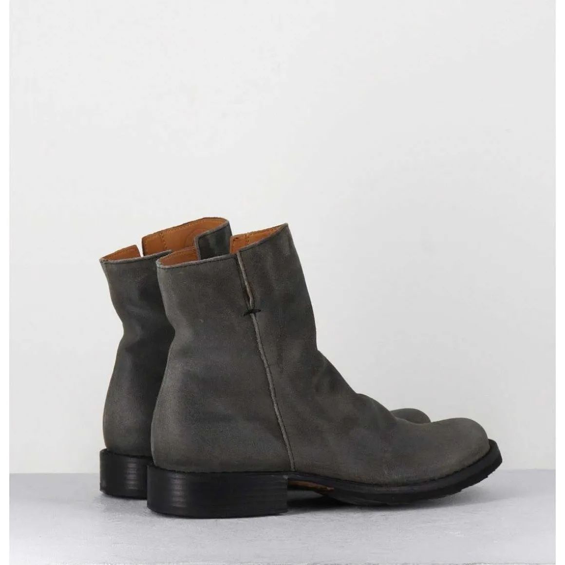 Boots Biker Plates En Daim Gris Taupe - Elf-22 Lavagna Boots