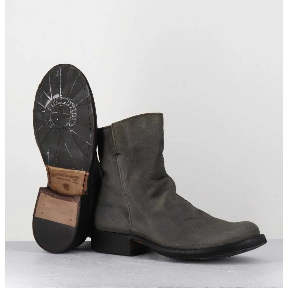 Boots Biker Plates En Daim Gris Taupe - Elf-22 Lavagna Boots