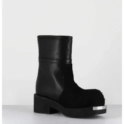 Boots Biker Texture En Cuir Noir - S66Wu0114 T8013