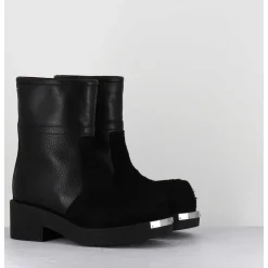 Boots Biker Texture En Cuir Noir - S66Wu0114 T8013