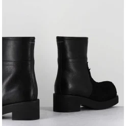 Boots Biker Texture En Cuir Noir - S66Wu0114 T8013