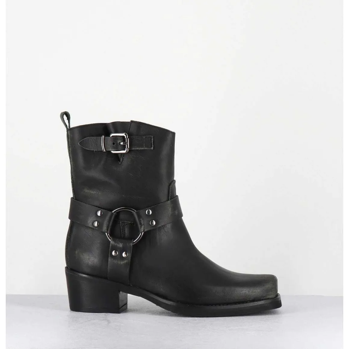 Boots Bikers Courtes En Cuir Noir Use - Ramat Asport Asfalto